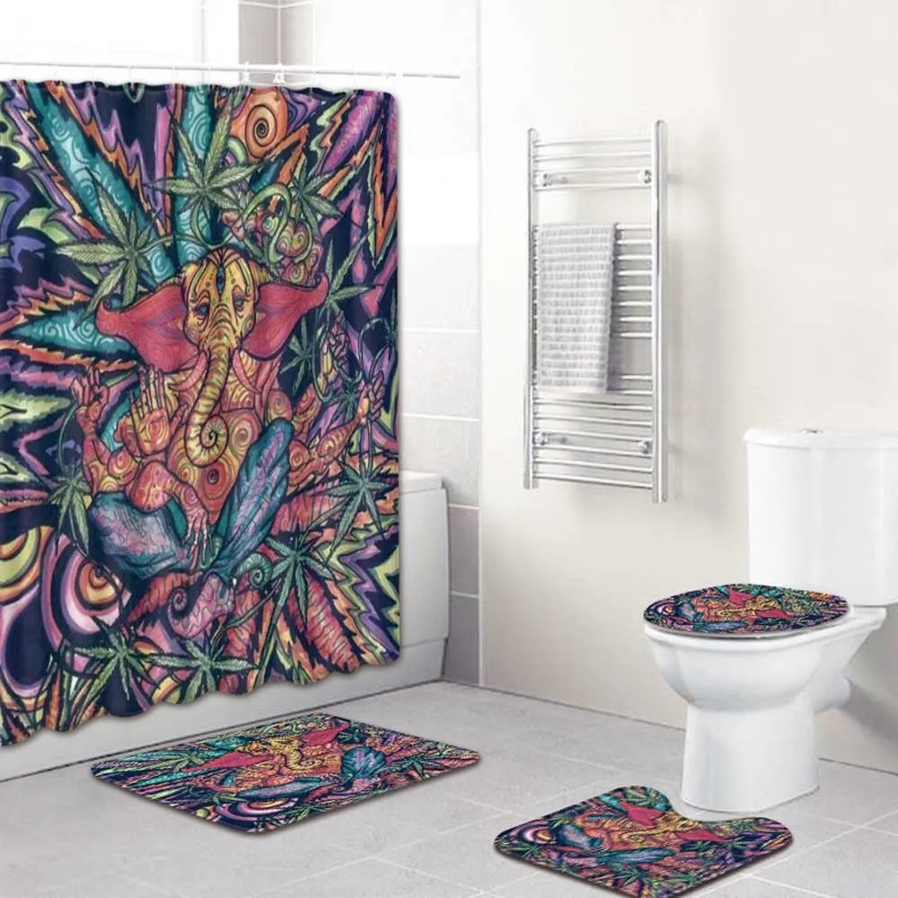 Tissu en polyester imperméable 3D Rideau de bain Lion Beauté Rideau de salle de bain Éléphant Tapis de couverture de toilette Tapis antidérapant Rideau de douche T200711