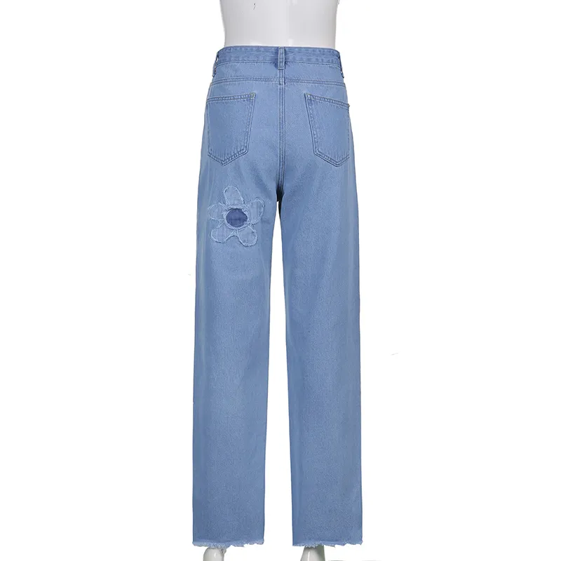 Heyoungirl Floral retalhos casuais vintage jean cintura jeans calças s moda elegante calças senhoras verão 220310