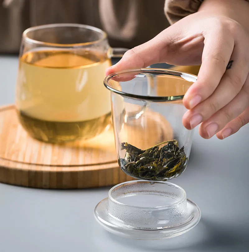 Tazza da tè in stile cinese con coperchio filtro. Tazze da caffè Set da tè Tazze Birra Bevanda Tazza da ufficio Bicchieri Tazza in vetro resistente al calore 220224