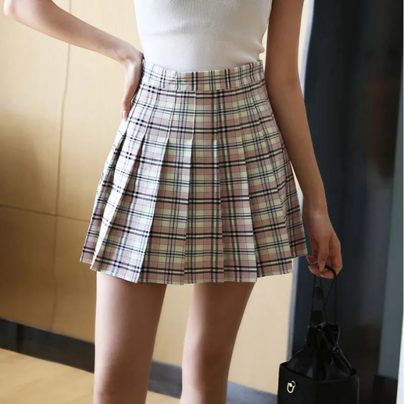 Autumn Korean Skirt Short High Waist Sexy Mini School Short Pleated Kawaii Japanese Pink Female Spring 220224