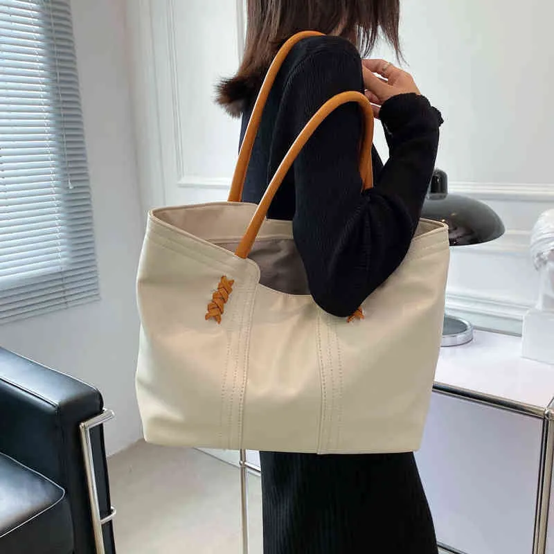 Shopping Bags Casual Hand for Women Designer Tote Bag Sac Fourre Tout Femme Bolso Grande Travel Solid Soft Shoulder Classic New 220309