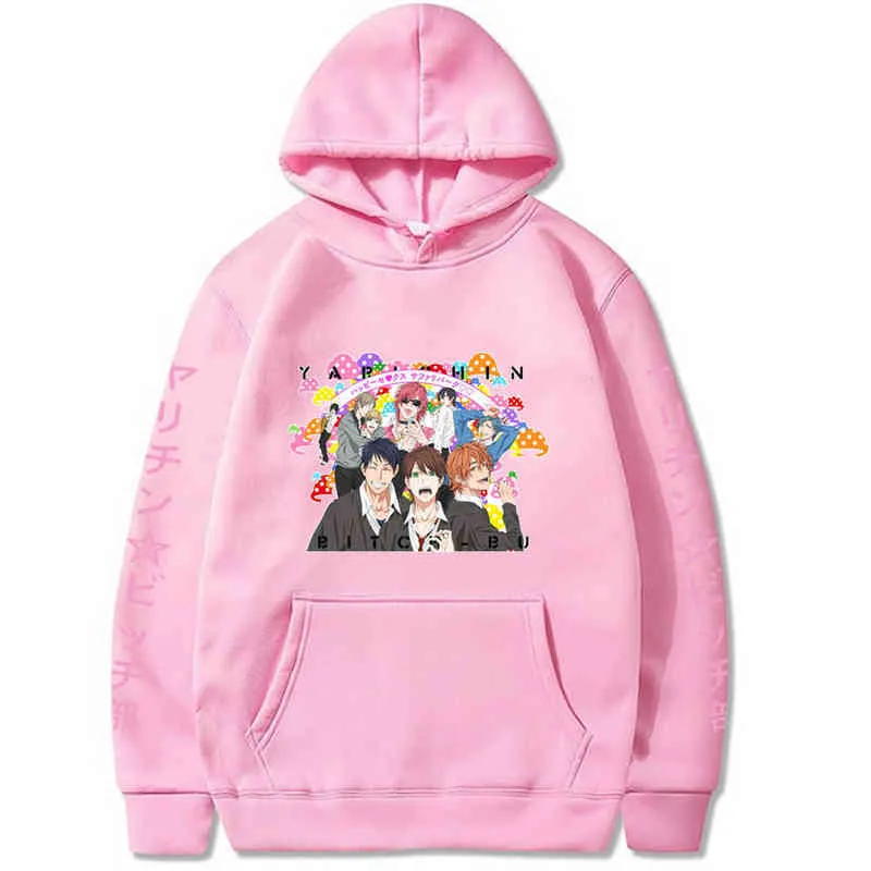 Anime Yarichin B Club Printed Långärmad Hoodie Män Kvinnor Toppar Harajuku Roliga Kläder H1227