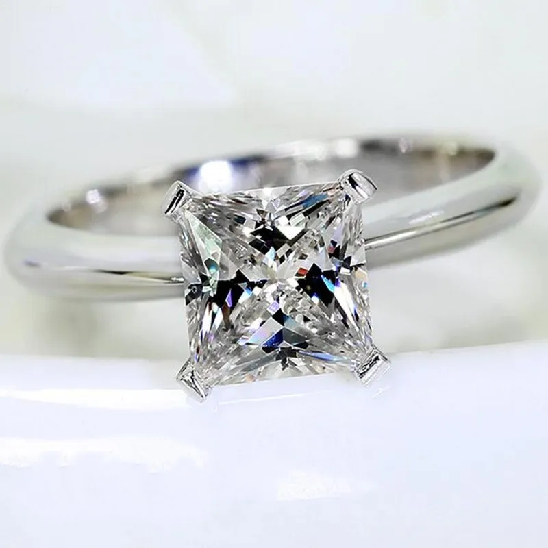 Księżniczka Cut 1ct Lab Diamond Pierścień Oryginalny 925 Srebrny Srebrny zaręczyny Pierścienie dla kobiet Bridal Fine Jewelry Gift2360