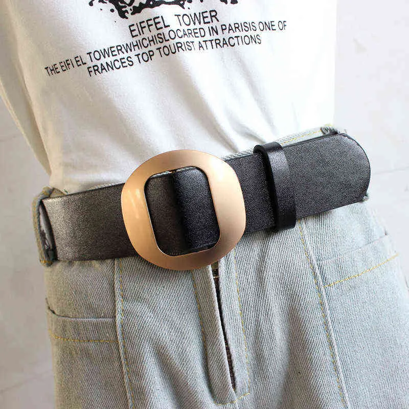 Cinturón de cuero PU a la moda para mujer, cinturón con hebilla de Metal, diseñador para estudiantes, pantalones vaqueros salvajes, vestido con correa de cintura larga, cinturón para mujer G220301