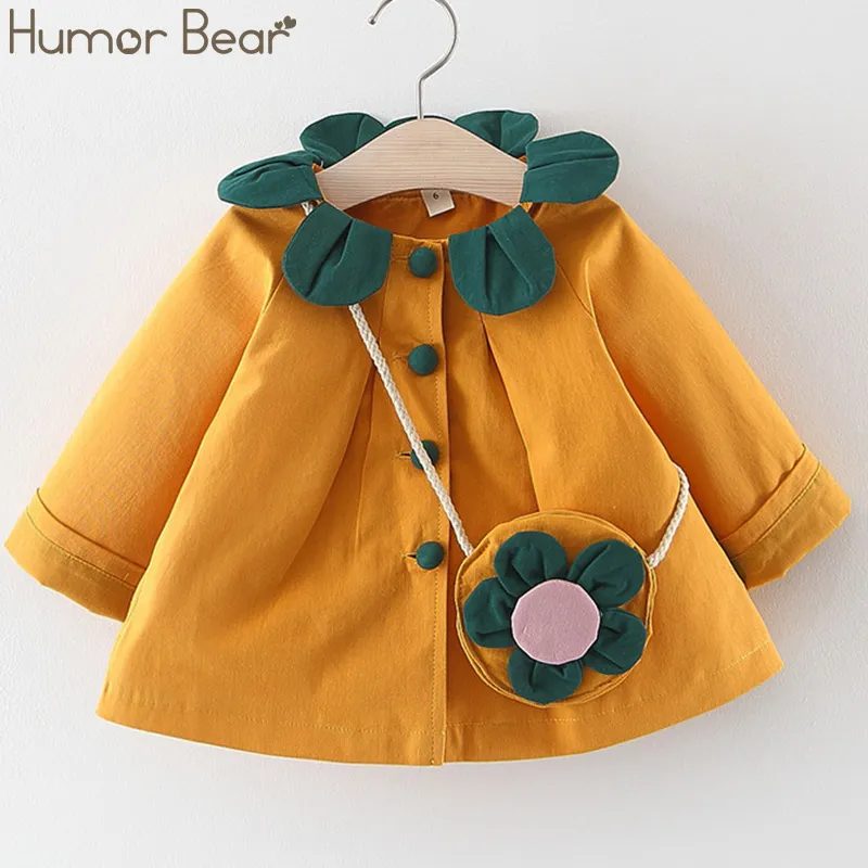 Humor Bear Autumn Baby Girl Clothes Petal Collar Baby Princess Dress Long Sleeve Button CoatFlower Bag Kids Clothing LJ201223