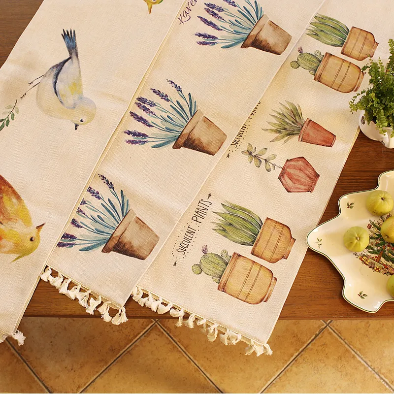 2 Layers Thick Green Plants Printed Runners Fashion Flamingos Dust-proof Cover Tea Table Cloth 201120