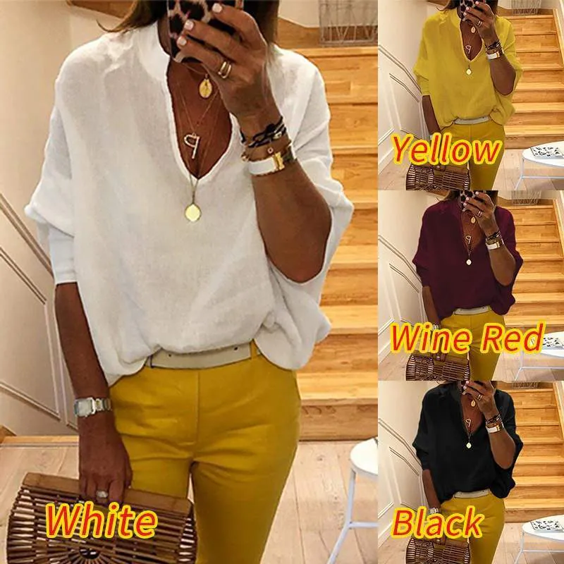 Plus size dames zomerblouse 2019 elegante witte tops casual v nek blusas vrouwelijke puff mouw shirt vrouwelijk solide tuniek t200321