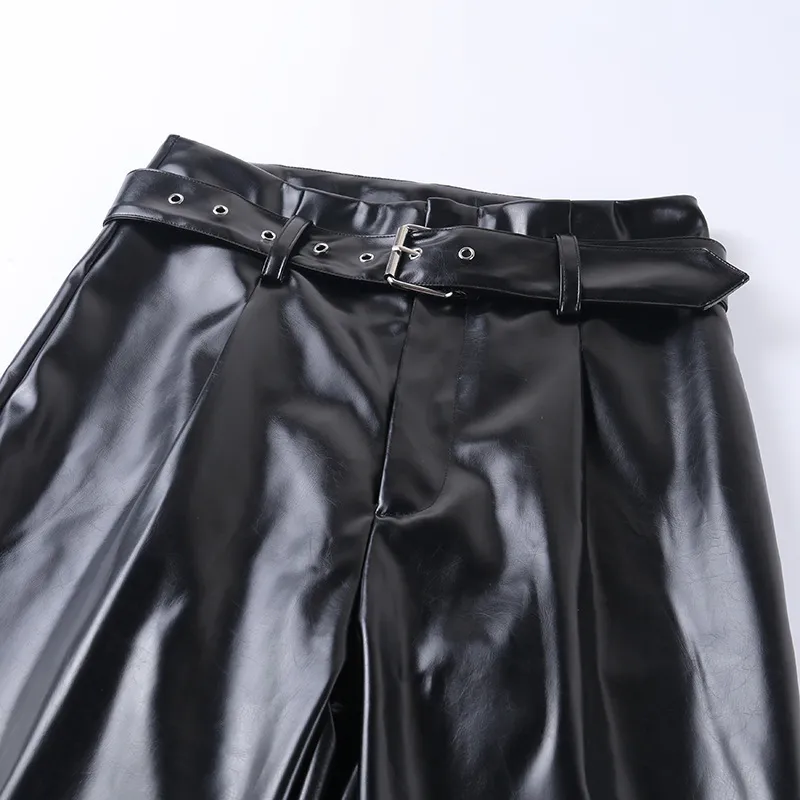 Cintura a vita alta Sashes Donna Pu Leather Slim Pant Nero Moda sexy Summer Pencil Gotico Vintage Pantaloni Ladies 2020 Harajuku T200422