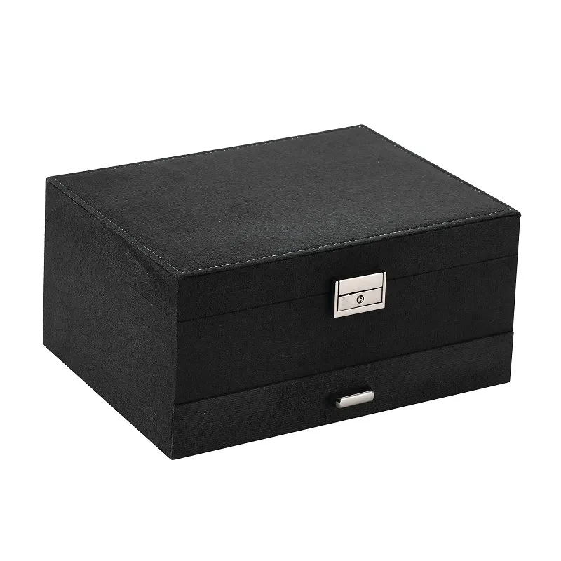 Three Layers Black Velvet Jewelry Box European Storage Case Large Capacity Display Holder Gift 220301
