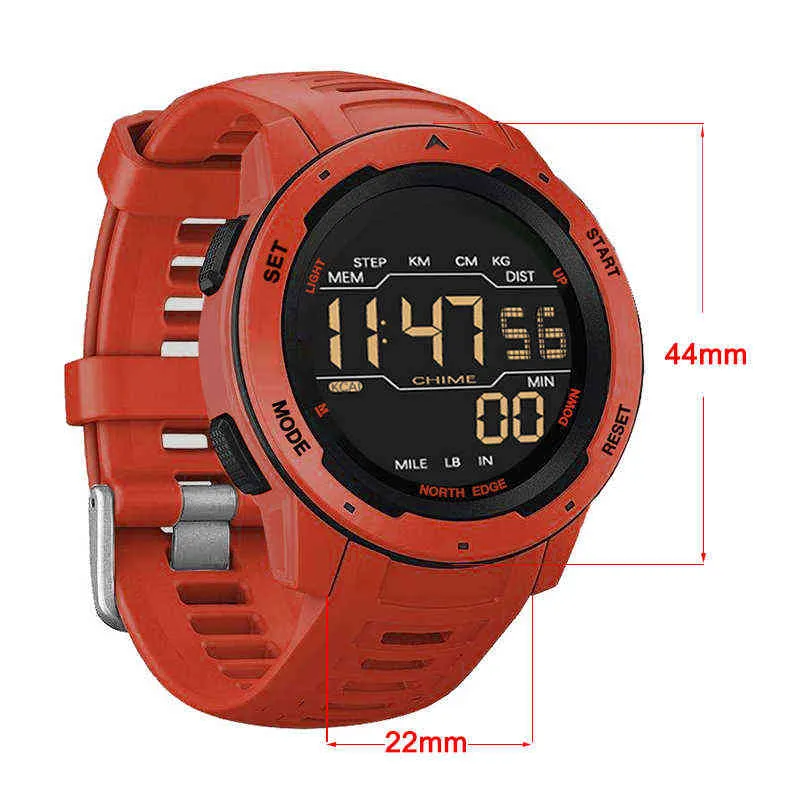 NORTH EDGE Mannen Digitaal Horloge Heren Sporthorloges Dual Time Stappenteller Wekker Waterdicht 50M Digitaal Horloge Militaire Clock293j