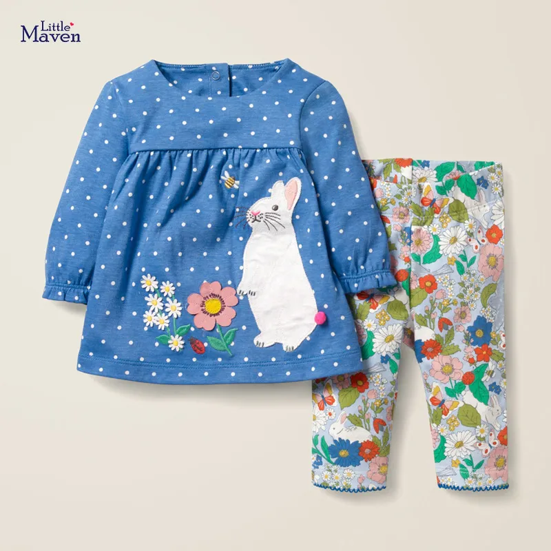 Little maven filles ensembles de vêtements Animal lapin bébé costumes enfants automne Boutique tenues Kits pour enfants à manches longues robe SetsX1019