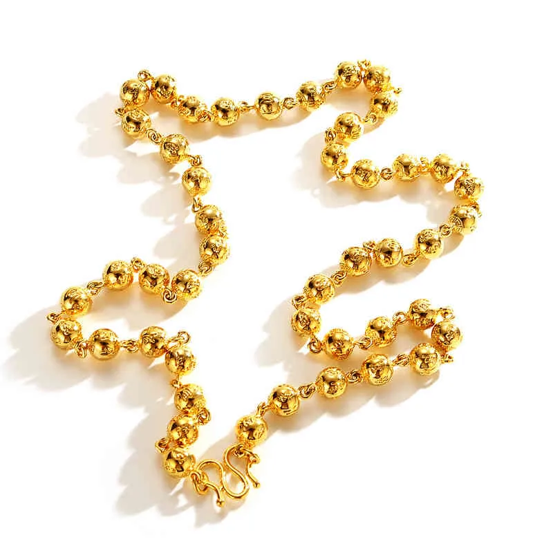 Drachenkopf runde Perlen Feste Gold 18K Halskette Gelbgold Kette Halsketten für Männer Hochzeit Verlobungsschmuck
