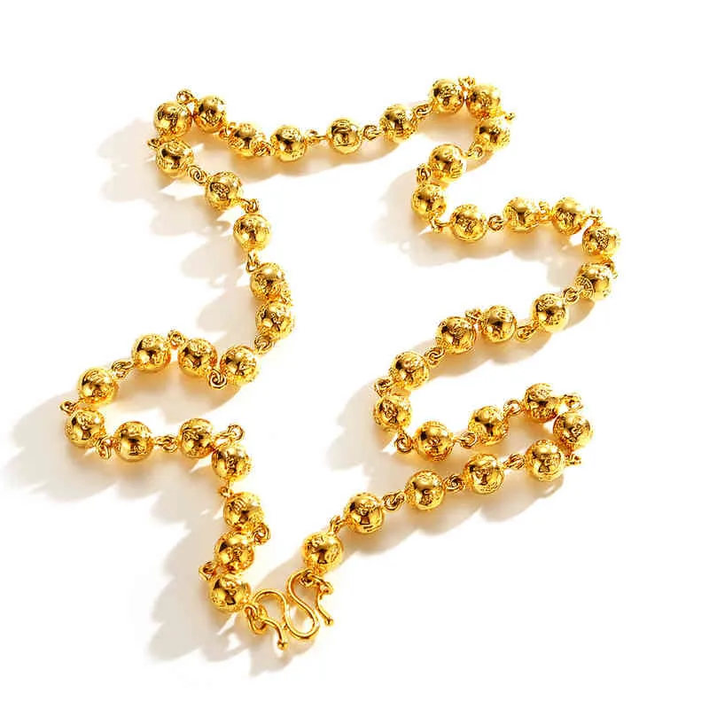 Tête de dragon perles rondes en or massif 18 carats collier chaîne en or jaune colliers pour hommes bijoux de fiançailles de mariage