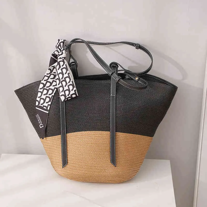 Shopping Bags Hoodown Moda Donna Estate Paglia Grande Tote Beach Spiaggia Casual Borsa a spalla Casual Rattan Tessuto fatto a mano a mano a maglia 220309