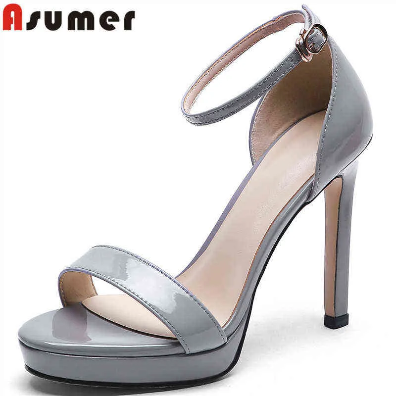 Sandaler Asumer Enkel Äkta Läder Sandaler Kvinnor Extreme High Heels Platform Skor Solid Sommar Ladies Party Shoes 220309