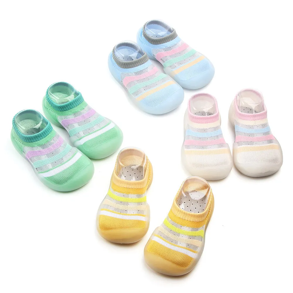 Bébé garçon filles chaussures chaussettes respirant net chaussures été couleur rayures premier marcheur enfant en bas âge chaussures chaussettes de sol LJ201104