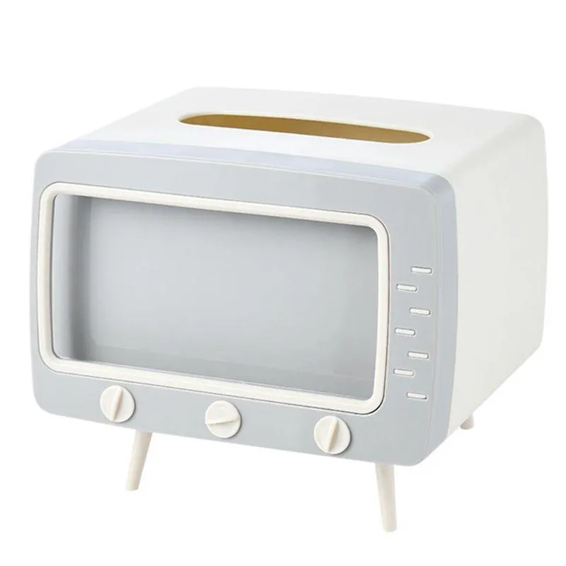 Creative TV Tissue Box Dispenser Storage Servikfodral med mobiltelefoninnehavare M68E273P