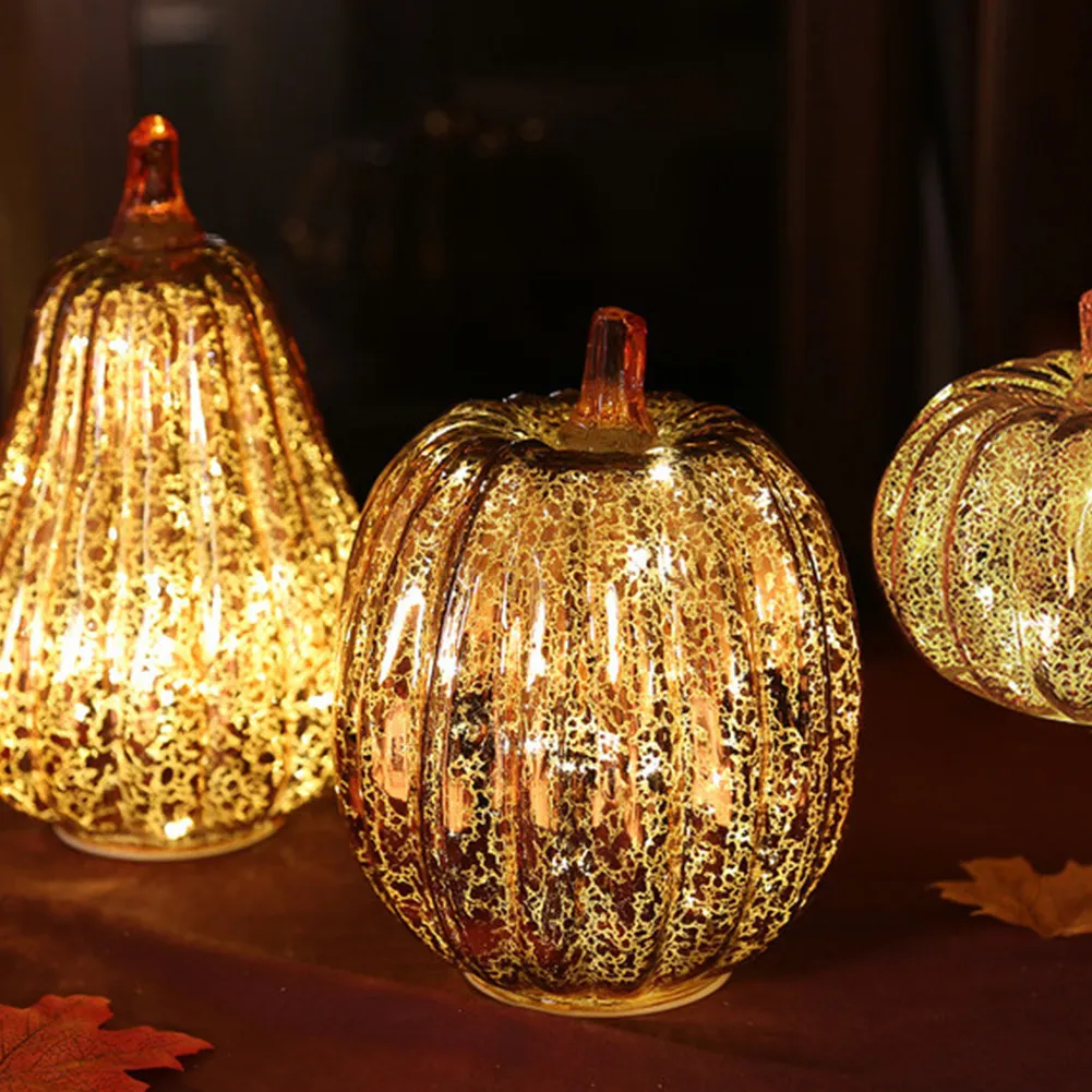 Día de Acción de Gracias de cristal de la calabaza de luz LED que brilla intensamente Delicada lámpara decorativa de Halloween Suministros para la fiesta de Halloween Decoraciones de otoño 201028