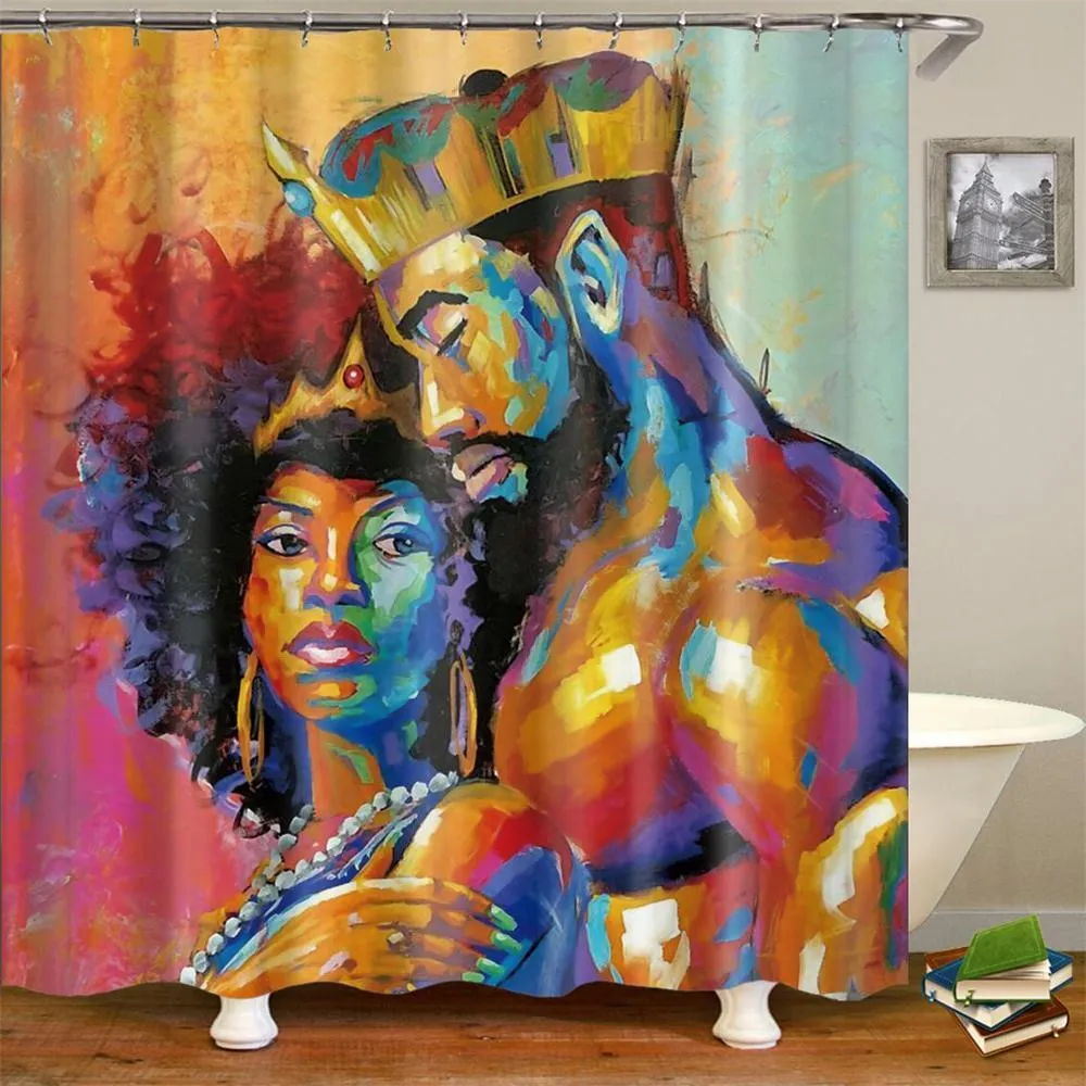 ETKİLEŞİM Etnik Duş Perdesi Amerikan Afrikalı Kadın Dans Tasarım Polyester Kumaş Banyo Perdeleri Kanca ile Turuncu T200711