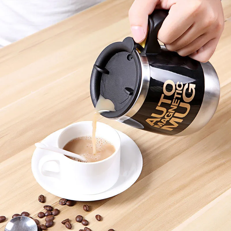 Tazas coffee mug Stainless Steel Magnetic Self Stirring Automatic Cover Milk Mixing Mugs Electric Lazy Smart shaker Coffee Cup T200104