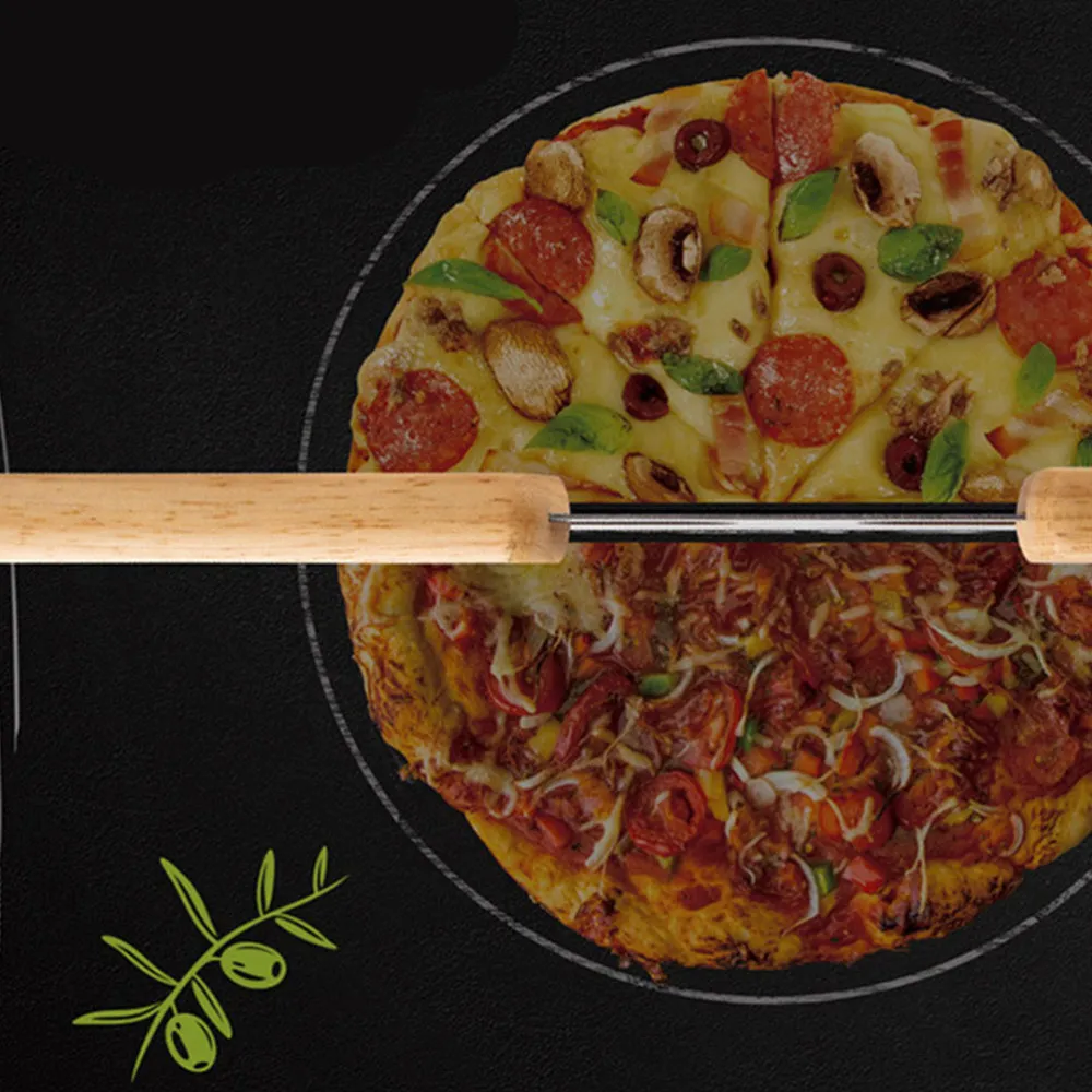 Gebäckwerkzeuge 36 cm Küche Pizzaschneider Edelstahl Holz Doppelgriff Teigschneider Tortenmesser Cocina