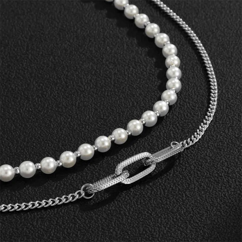 Collier de perles d'imitation de conception géométrique créative rétro, personnalité Style Hip Hop pour hommes et femmes, mêmes accessoires de bijoux, cadeau 302F