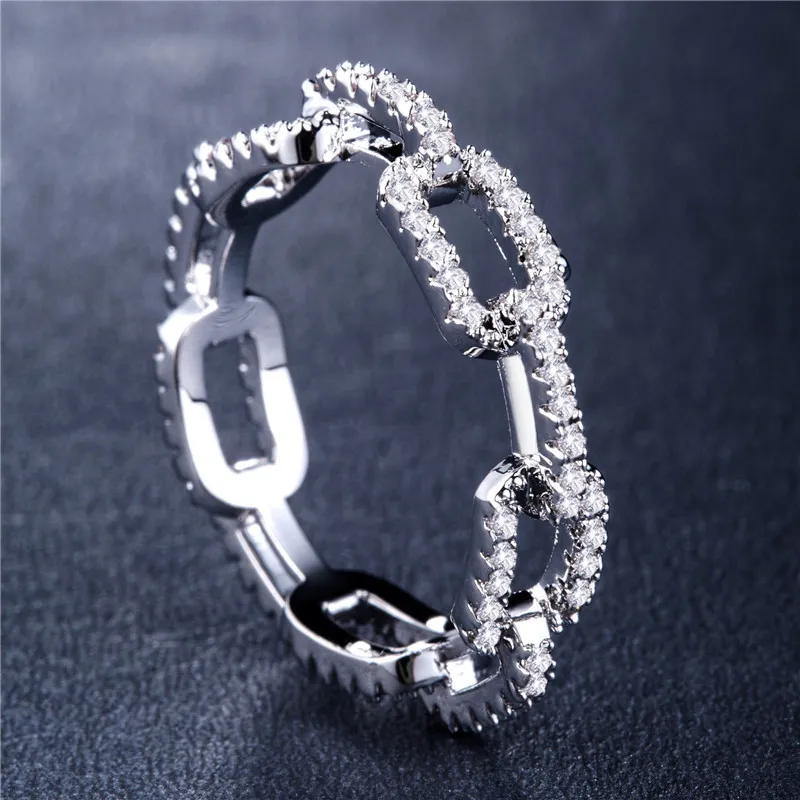 Anillo de circón con cadena creativa para mujer, chapado en plata, oro rosa, cobre, anillo de diamantes de imitación, joyería de boda Popular 270i