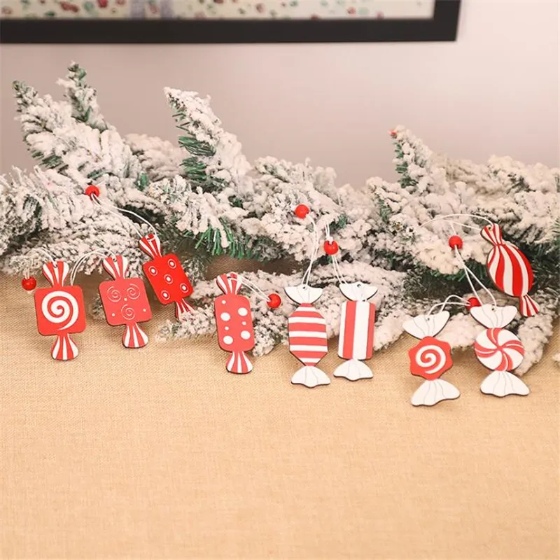 Forme de bonbons en bois Pendentifs de Noël Ornements Arbre de Noël Décoration suspendue pour la maison Année Décor Enfants Jouets Y201020