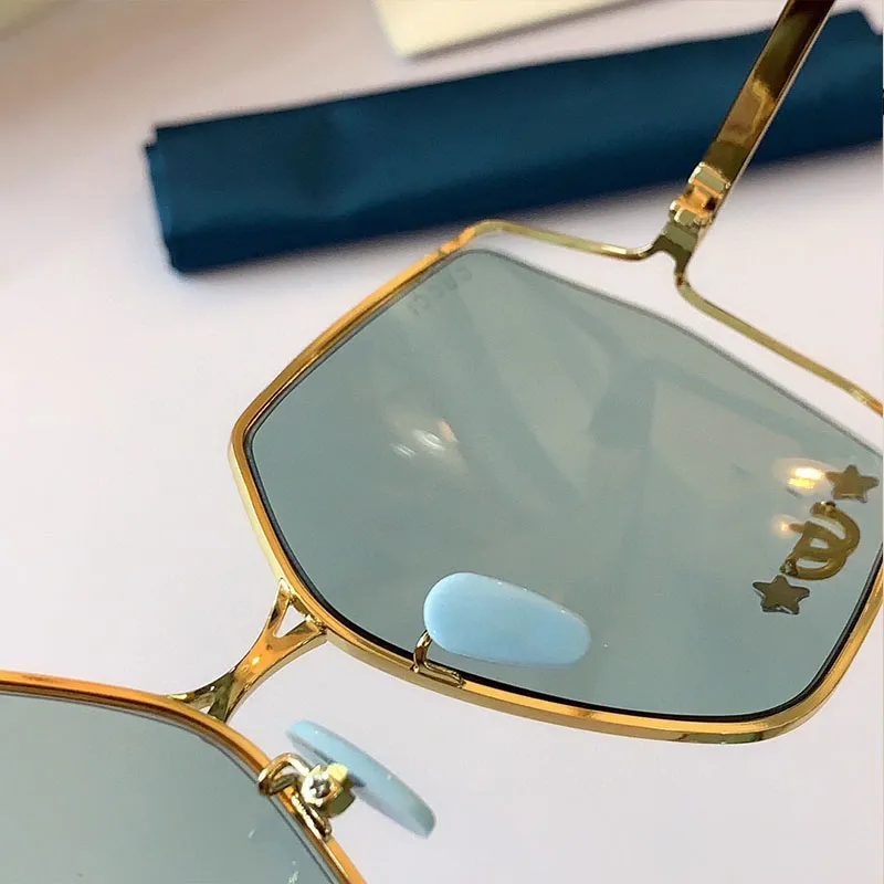 Frauen Mode Sonnenbrille 0817 Green Objektiv quadratisch dünner Metall Halbrahmen Sonnenbrille Einkaufsbrille Hochqualität mit Originalbox S2664