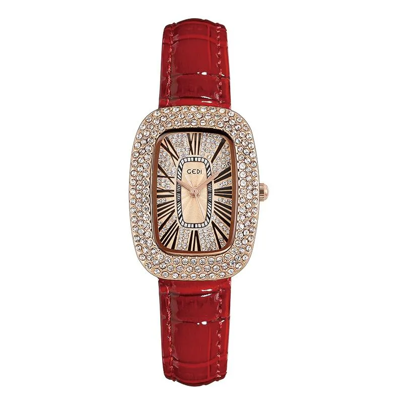Montre-bracelets Gedi Luxury Femmes Regardez des strass complètes Rectangle Fashion Afficée en cuir imperméable Bracelet Bracelet Watch Casual For252B