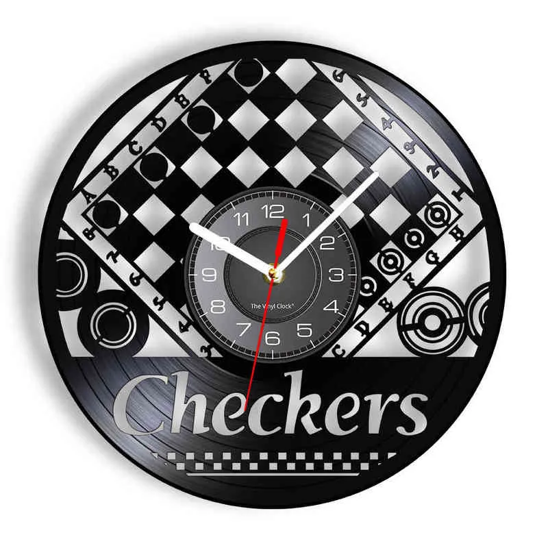 Checkerboard Checkers Gramophone Рекордные Настенные Часы Игра Декор Номера Декор Игра Доска Винил LP Альбом Часы Лазер Вырезать Ремесленное искусство H1230