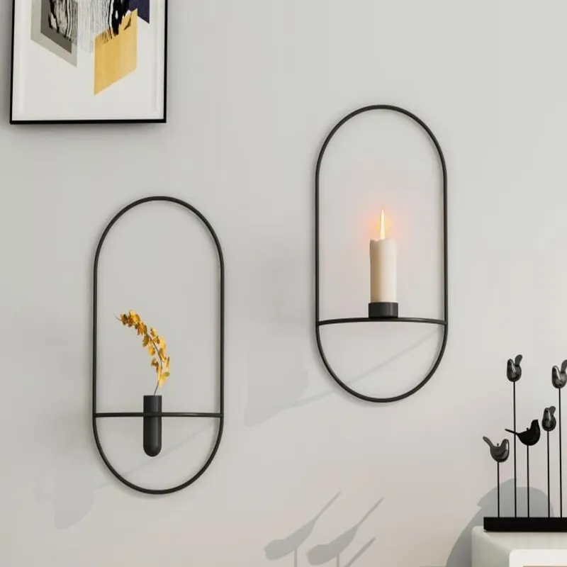 Simple Living Room TV Cabinet Black Gold Wrought Iron Geometric Candlestick Flower Exquisite Decoration Fashion Creative Metal LJ201018