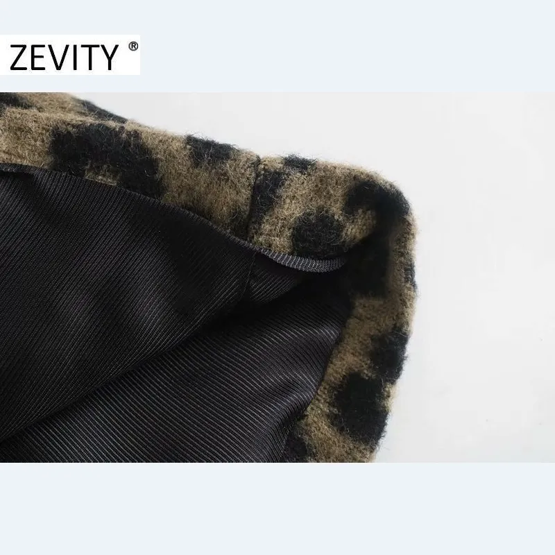 Zevity Winter Women Vintage Leopar Baskı Yün Palto Lady Uzun Kollu Çift Kelime Kelime Karışımları Ceket Şık Üstleri CT609 201102