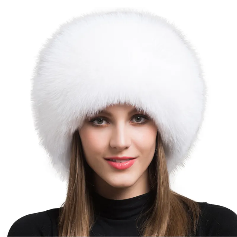 Dames 100% réel fourrure de renard chapeau femmes hiver chaud luxe Ski tête oreille plus chaud cache-oreilles moelleux en peau de mouton chaud neige casquette 201019263c