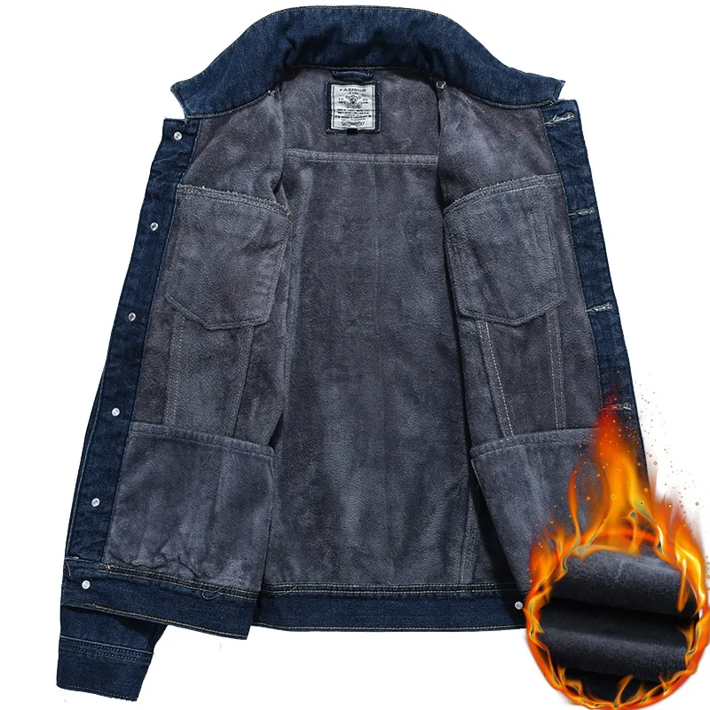 Autumn and Winter Men jeans jacka tjock varm mensrock plus sammet denim jacka vilda ungdomliga utkläder stor storlek 5xl 201127
