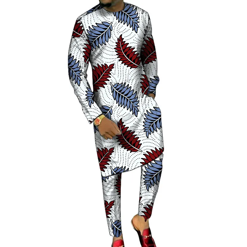 Dashiki Print Mens Long Shirtstrorous Made Made Pant Sets Ankara Fashion Suits Groom Plus بالإضافة إلى حجم الملابس الأفريقية 201204