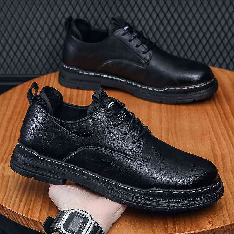 Dress Shoes Men Leather Man Spring Autumn Fashion Comfy Lace-Up Solid Luxury Causal Handmade Wedding 220223