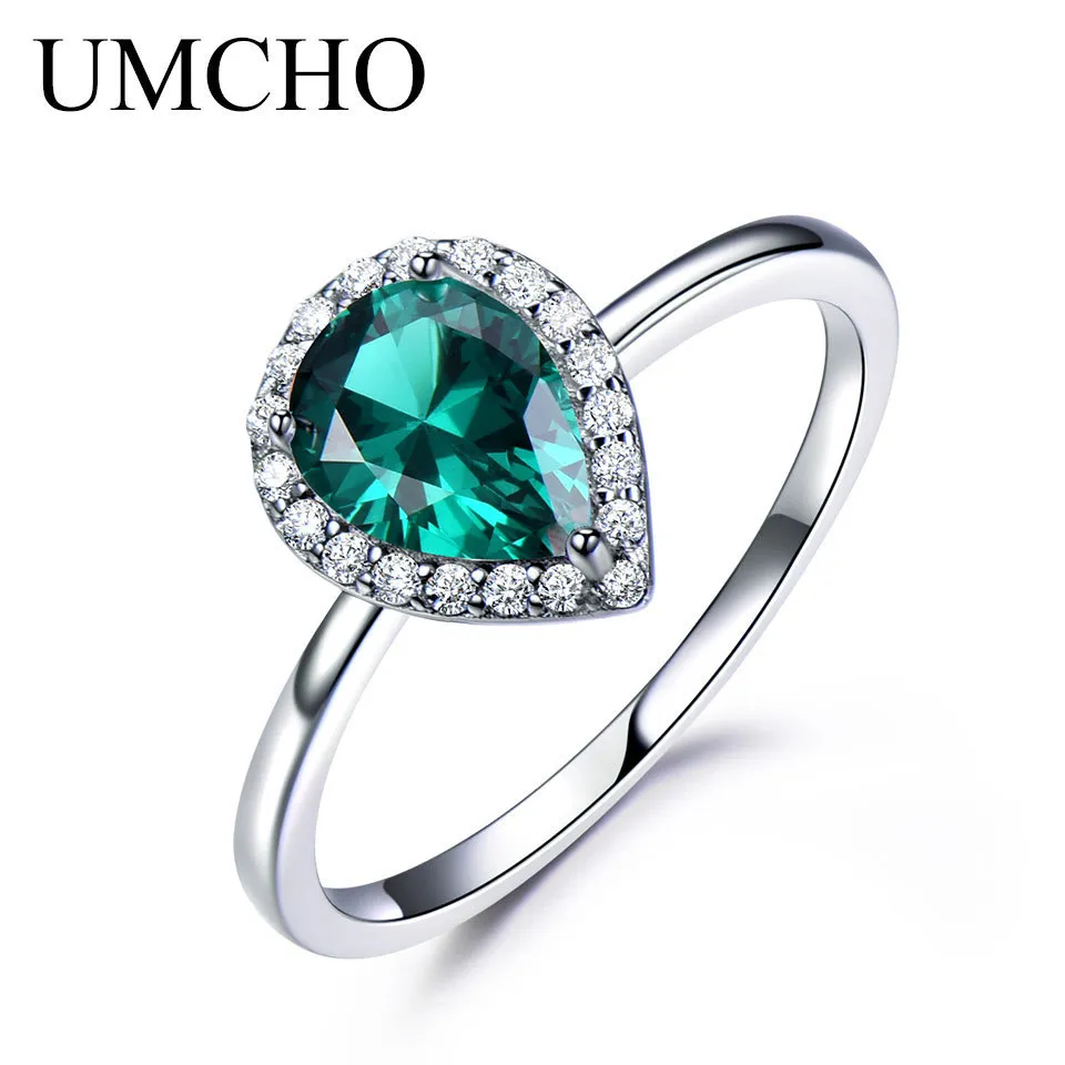 UMCHO Groene Smaragd Edelsteen Ringen voor Vrouwen Halo Engagement Wedding Promise Ring 925 Sterling Zilver Party Romantische Sieraden Y2003229o