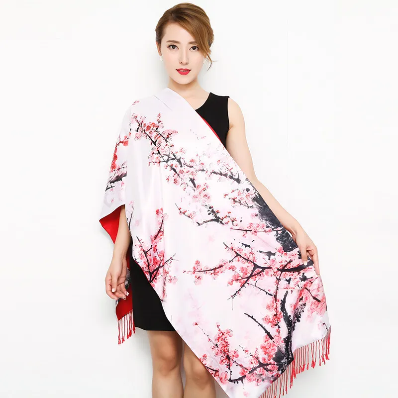 Thick Autumn winter women scarves long section double-sided scarf Chinese style silk shawl ladies wrap Cashmere pashmina muffler Y1970