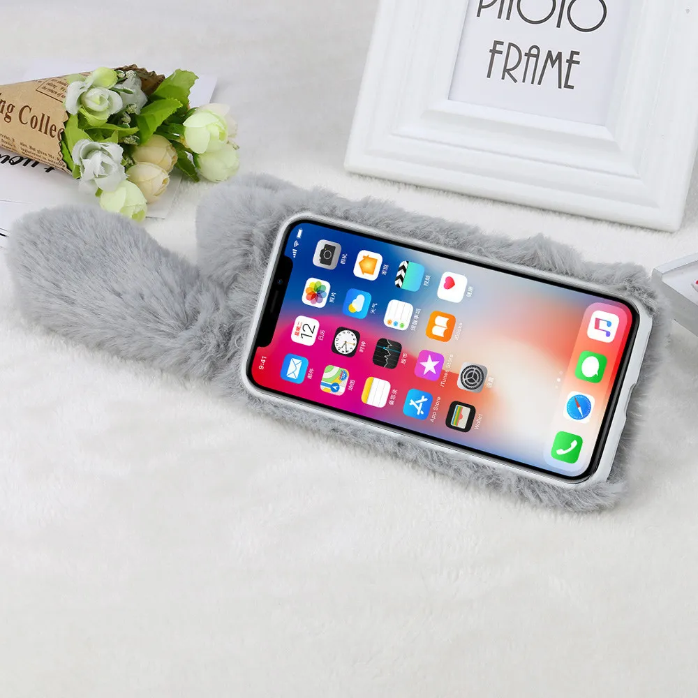 Hasenfell Plüsch Fuzzy Fluffy Soft Cases für iPhone14promax 14PRO 14plus 14 13promax 13pro 13 12 11 Pro MAX XR Kunstwolle Luxus Bling Diamond Case