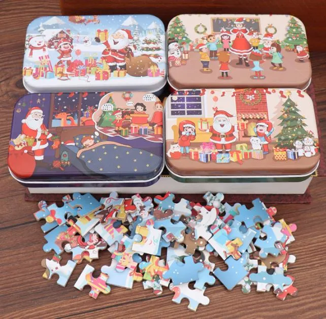 Regalos de Navidad 60 Piezas de niños Hecho a mano Santa Puzzle Regalos de Navidad de madera para niños