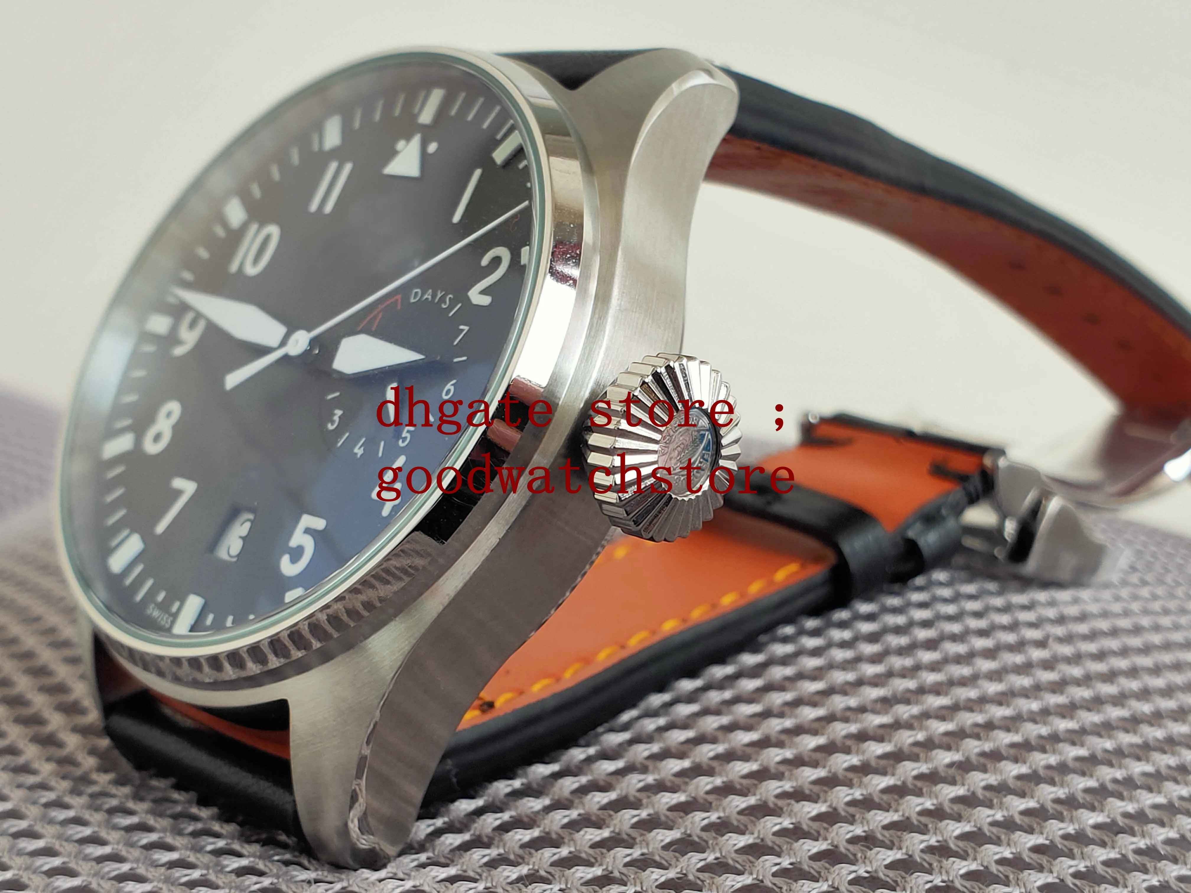 Luxe producten herenhorlogesStalen kwaliteit Klassieke grote horloges 7 dagen gangreserve 46 mm zwarte wijzerplaat staal automatisch Movem245l