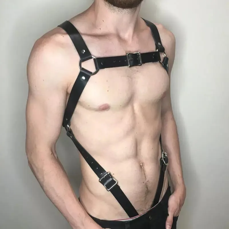 Punk Leder BH Harness Männer Sexy Erotik Gürtel Körper Bondage Harajuku Gothic Hosenträger Männlich Dessous Schulter Straps235q