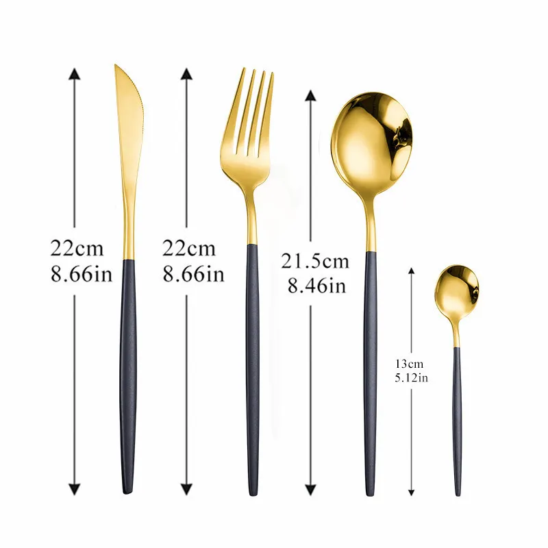 Rostfritt stål bestick sked gaffel set guld bestick uppsättning av skedar och gafflar 16 stycken svart guld dinnerware set gratis frakt 201116