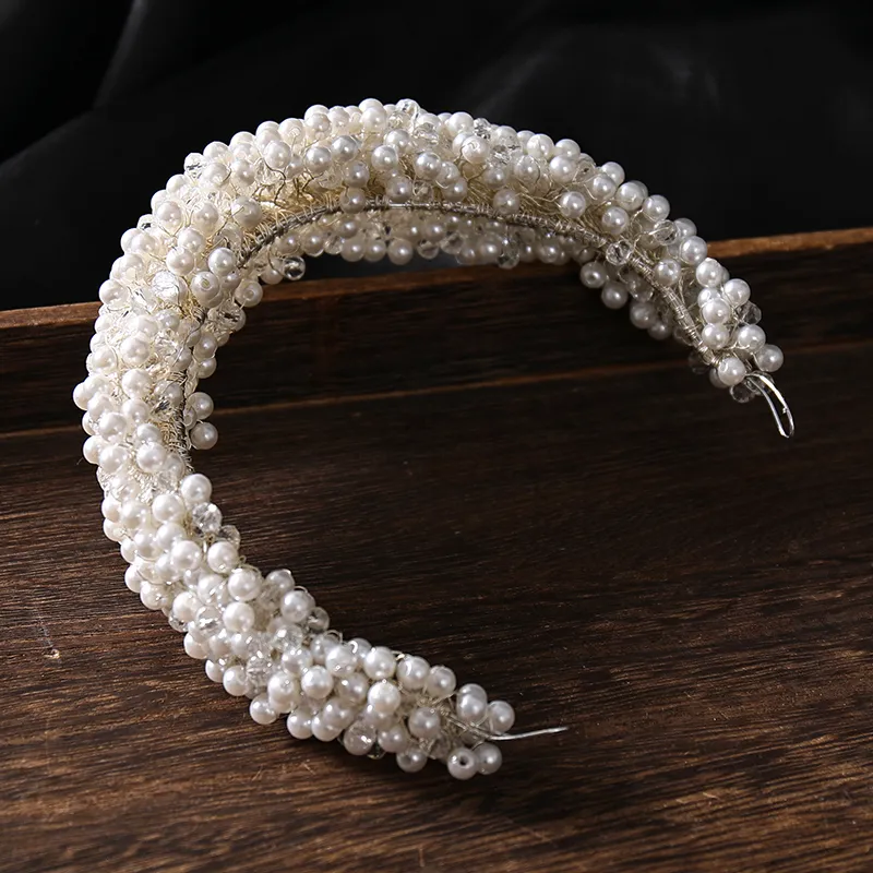 Crystal Pearl Hair Band och Women Catwalk Exagted Party Födelsedag Headband Manual Bridal Headdress Bröllopshår Tillbehör 220222