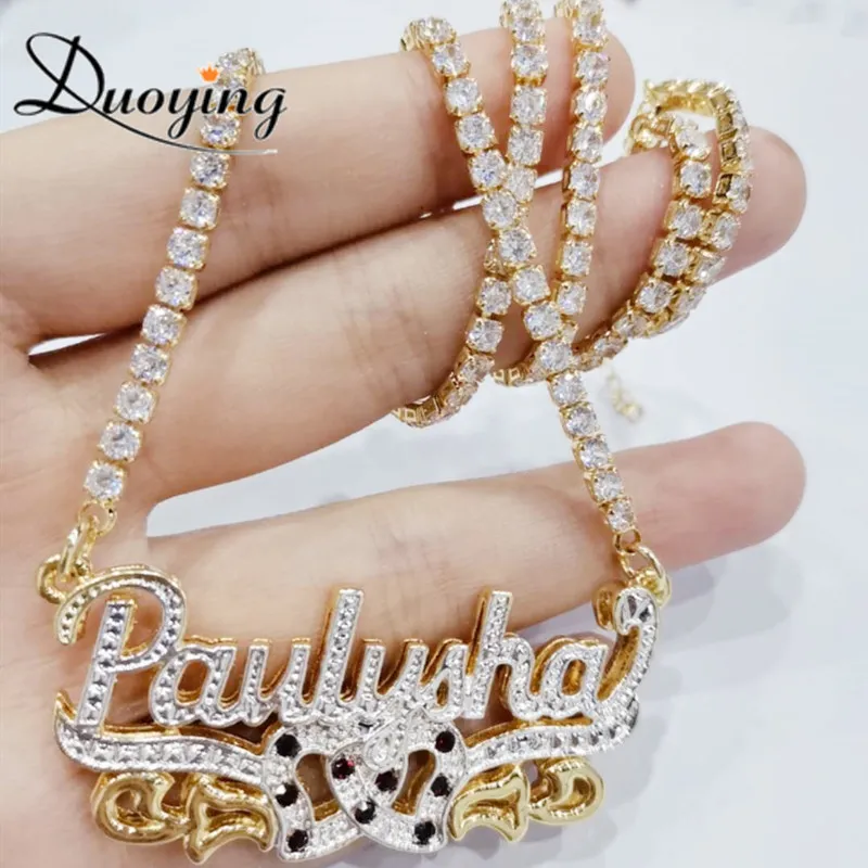 Duoying zircon anpassad halsband dubbel guldpläterad typskylt 3D halsband personliga halsband choker kvinnor namn halsband y12202801712278