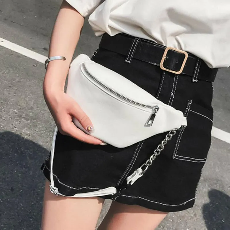 Weiße schwarze Mode 2020 Frauen Tailentasche Kette Gürtelstil Lederstücken hochwertiger Fanny Pack Taille Beinbeutel Schulter mini2374