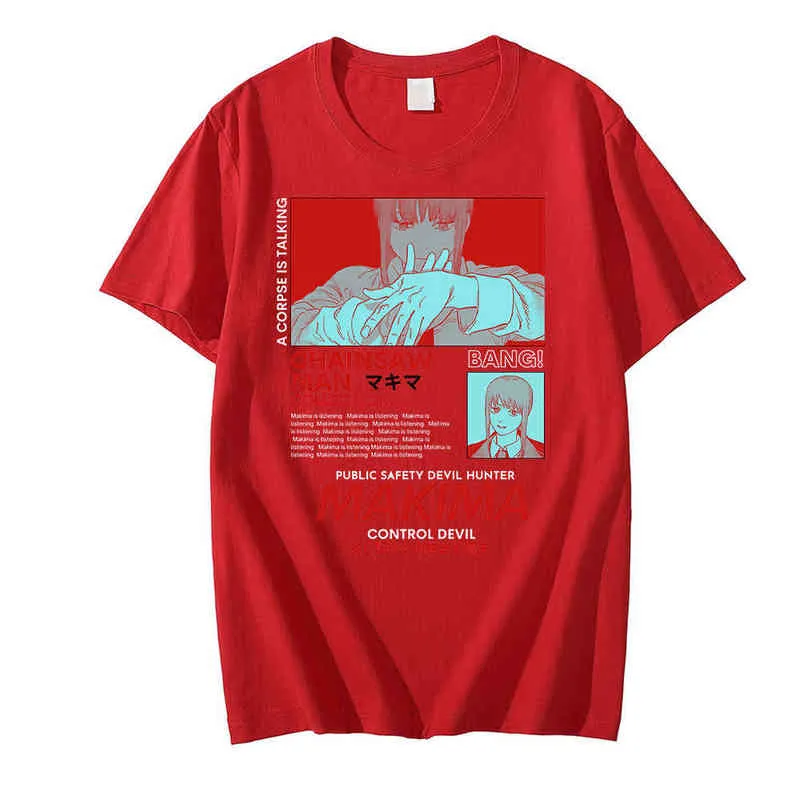 Chainsaw Man MAKIMA T-Shirts Anime Solid Color Print Streetwear Men Women Fashion 100% Cotton Oversized T Shirt Unisex Tees Tops Y220214