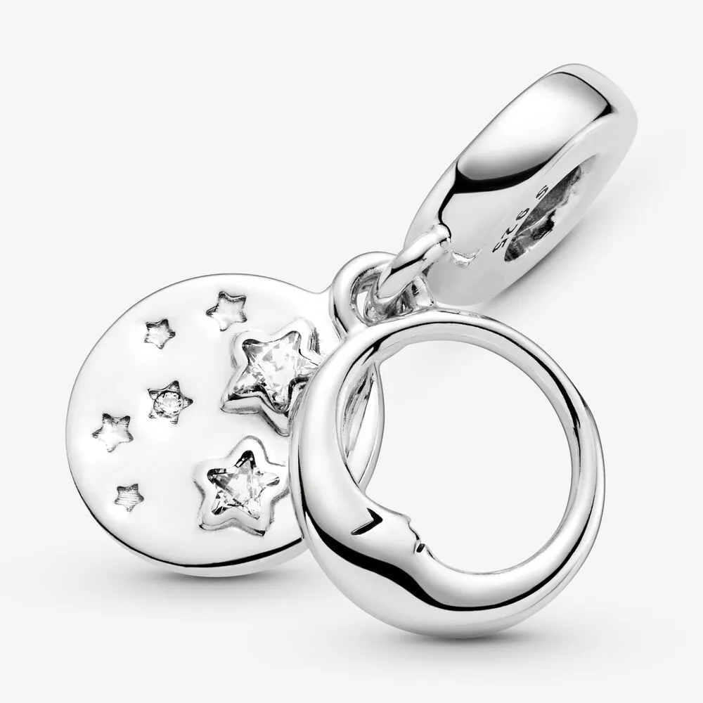 100% 925 Sterling Silver Sleeping Moon and Stars Dingle Charms Fit Original European Charm Armband Women Wedding Engageme268i