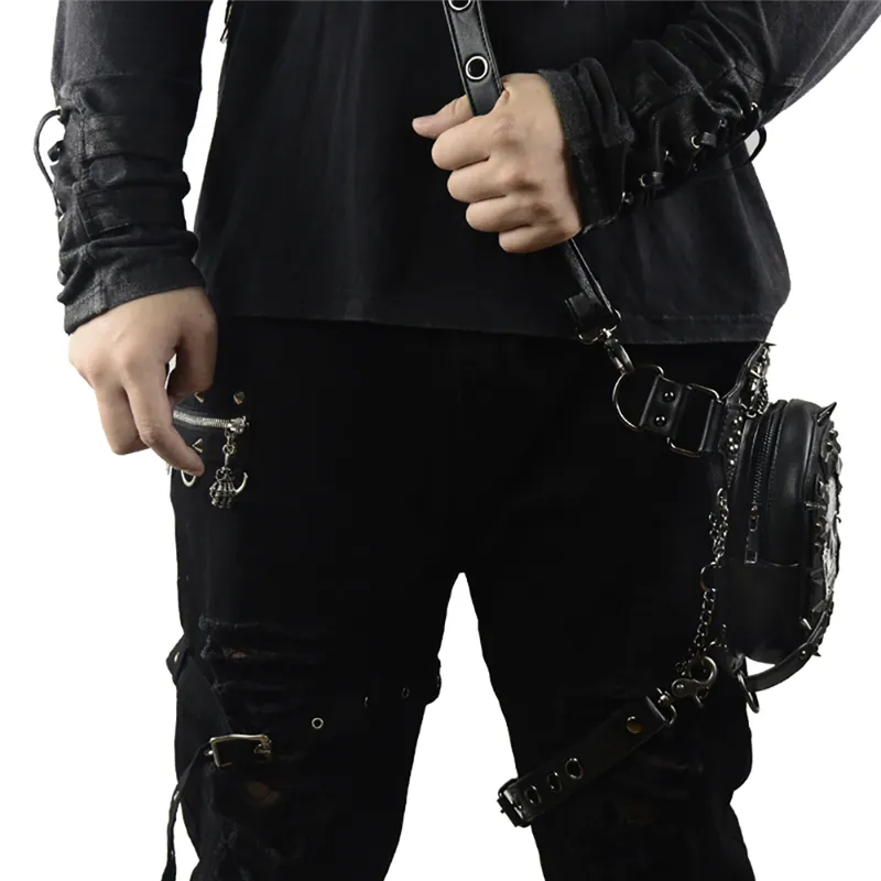 Gothic Steampunk Skull 2019 Women Messenger Leather Rivet Waist Bags Fashion Retro Rock Motorcycle Leg Bag for Men T200113302n